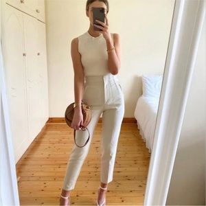 ZARA High-waist trouser pants in Oyster White | blogger